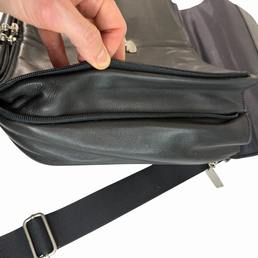 Vtg Hobo International Black Leather Messenger Satchel Cross Body Bag Shoulder